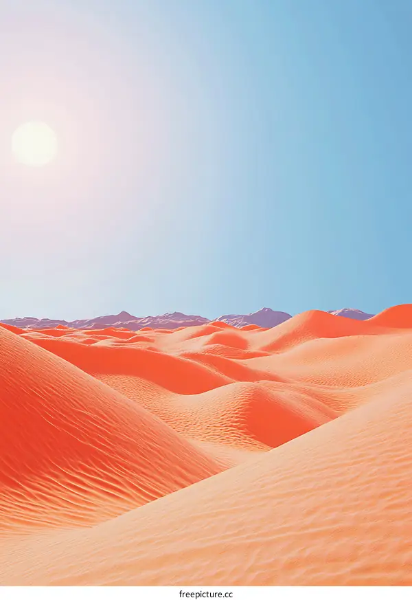 Desert Landscape with Orange Sand Dunes and Blue Sky