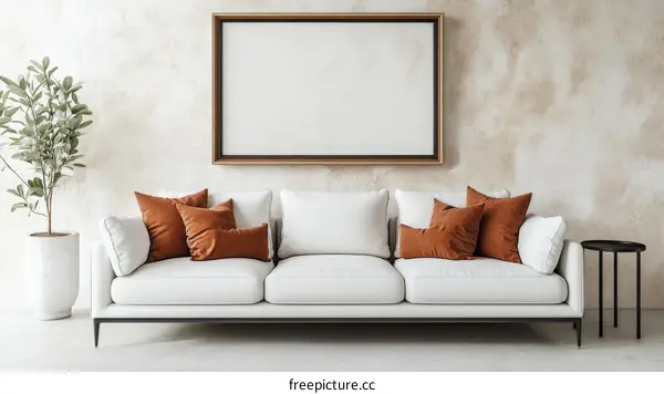 Modern Living Room Interior Mockup with Empty Frame