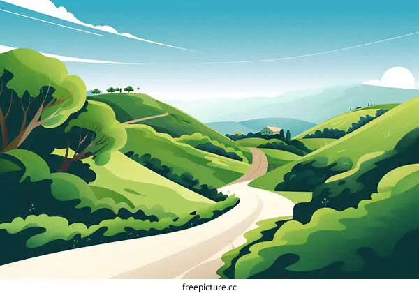 Green Hills Landscape with Winding Road
