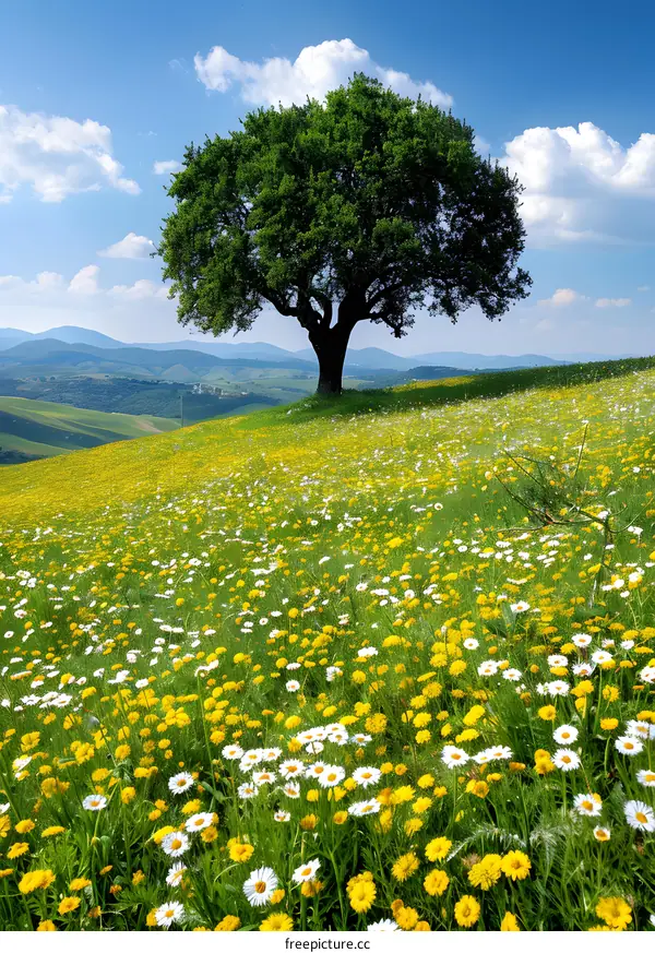 Lone Tree on a Hillside Meadow