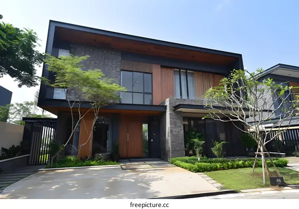 Modern House Exterior With Wood And Stone
