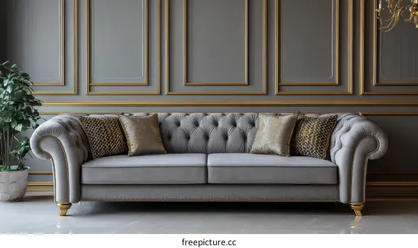 Elegant Gray Chesterfield Sofa in Classic Room