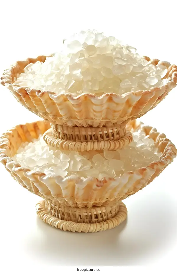 Two tiers of a wicker basket containing rock salt