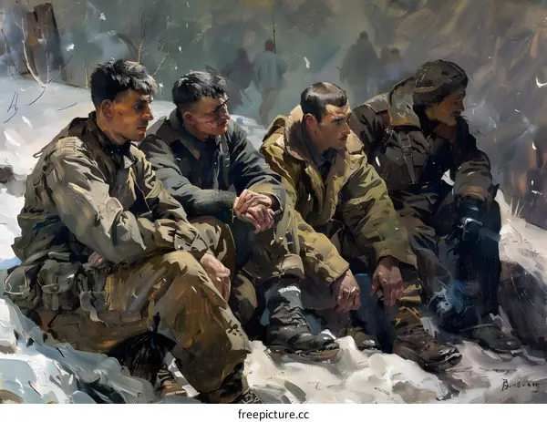 Four soldiers in the snow