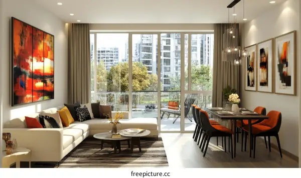 Modern Apartment Interior Design with Large Windows