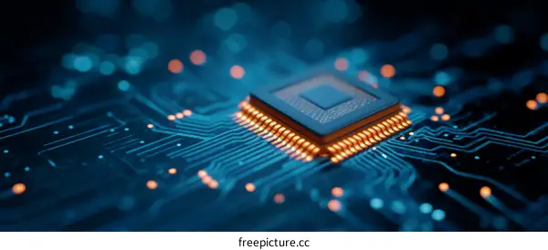 Close Up of a Modern Microchip on Circuit Board