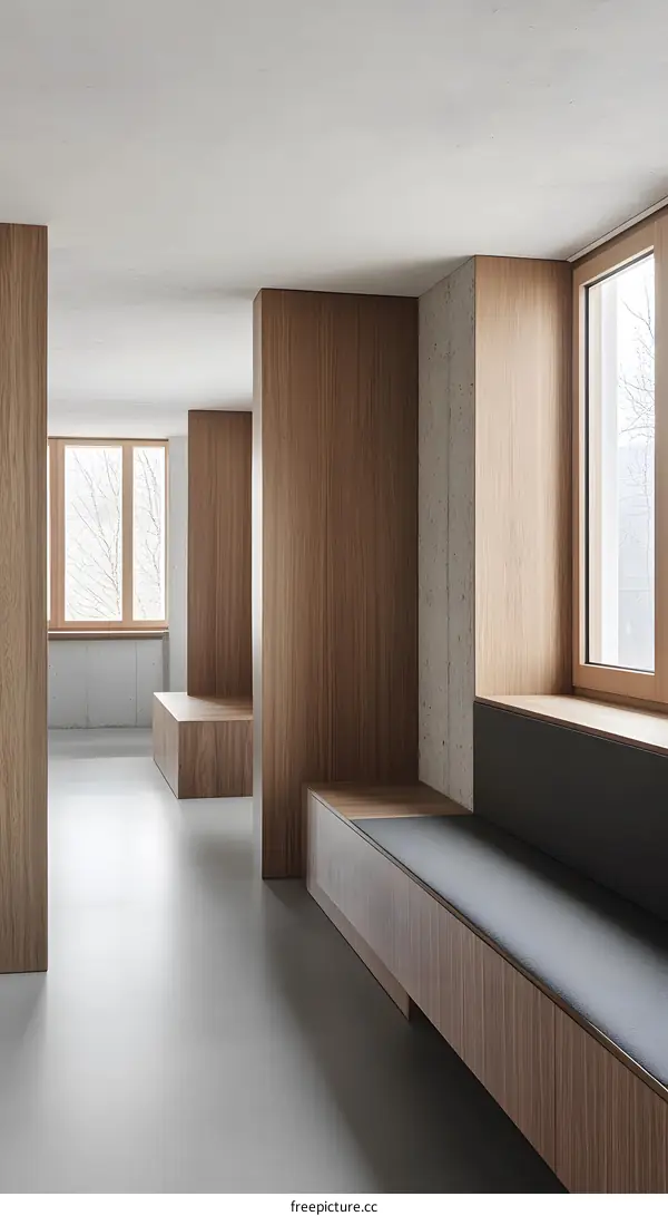 Minimalist Interior Design with Wood Paneling and Concrete Walls