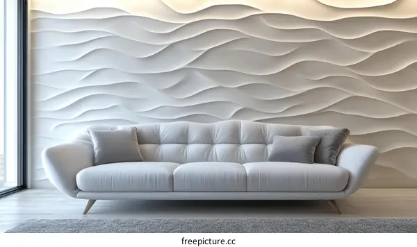Modern Living Room Interior Design with Wave Pattern Wall
