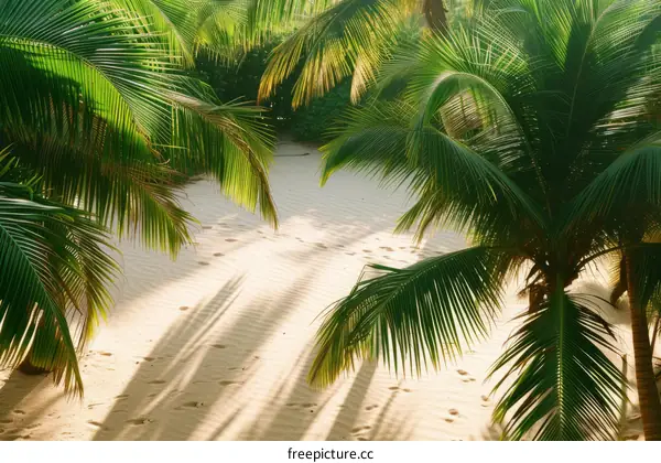 Palm trees on a beach with white sand
