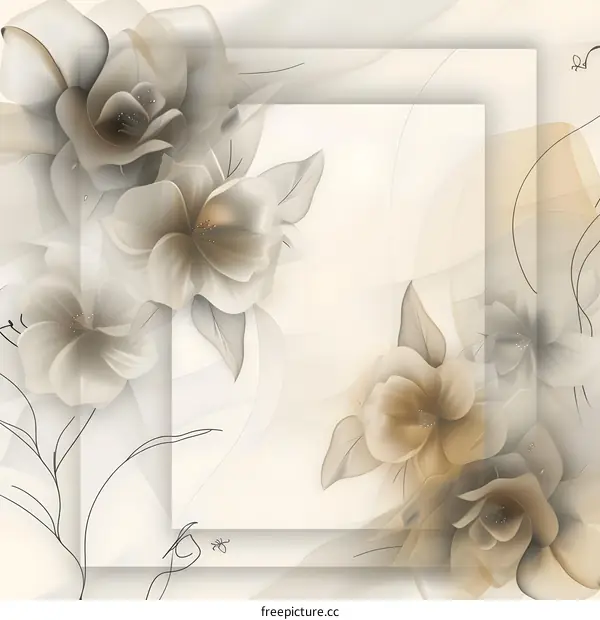 White Background Floral Pattern with Light Brown Flowers