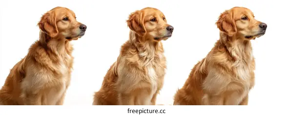 Three Golden Retriever Portraits on White Background