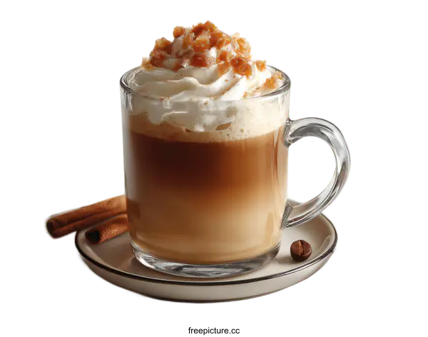[Transparent Background PNG]Caramel Coffee Drink with Whipped Cream