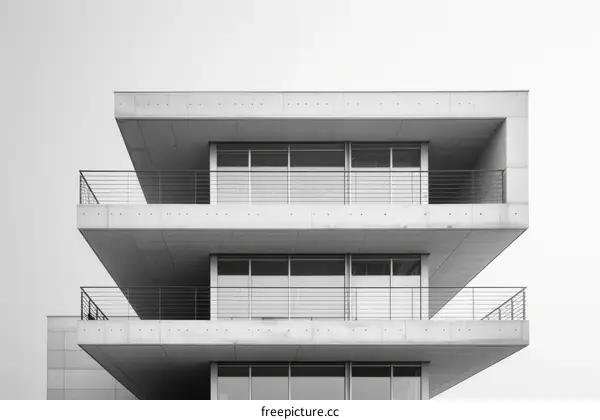 Black and white concrete building with balconies