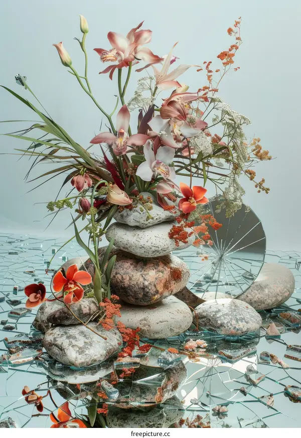 Still Life with Orchids and Rocks