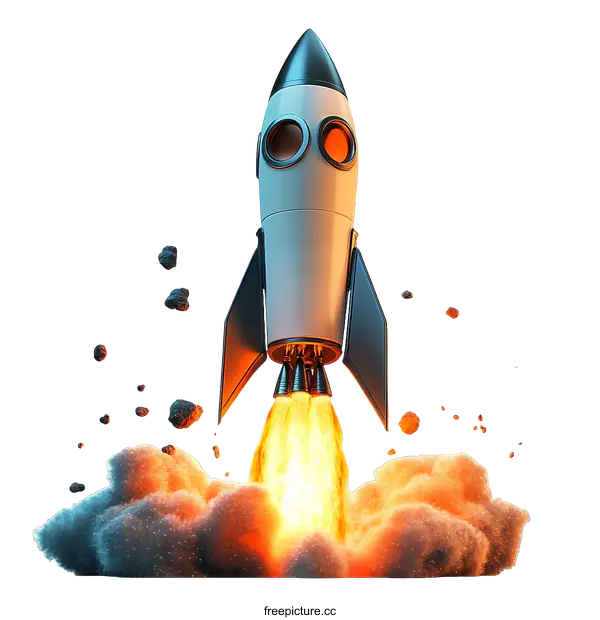 [Transparent Background PNG]Rocket Launch into Space Illustration