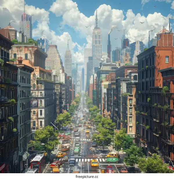 Futuristic City Street Scene Illustration