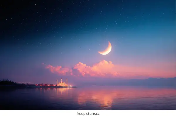 Night Sky Over a Mosque by the Sea