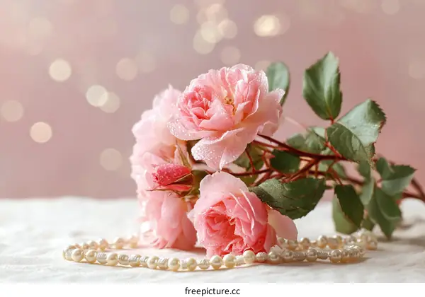 Delicate Pink Roses and Pearls