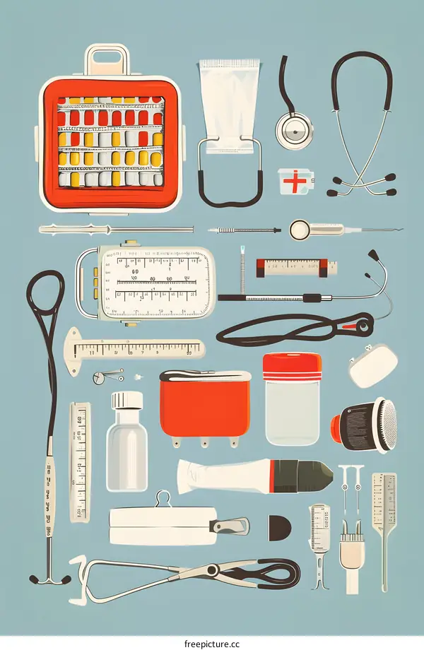 Vintage Medical Illustration Set of Equipment