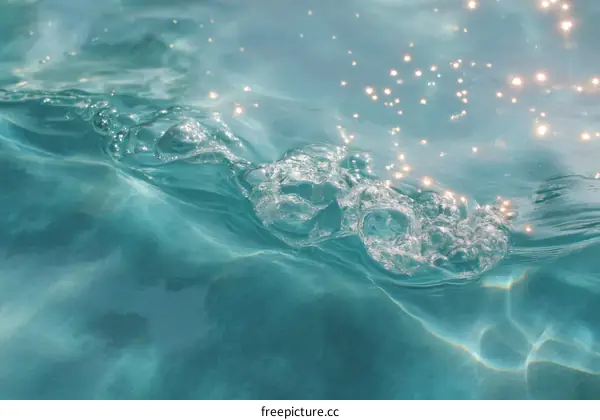 Turquoise Water Surface with Sparkling Bubbles