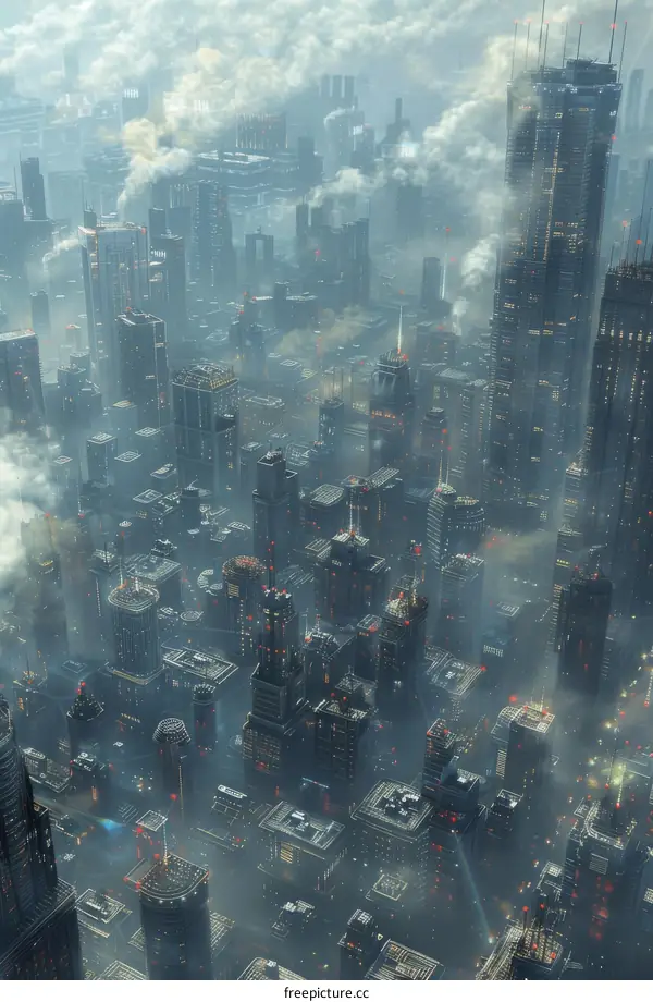 Futuristic City Skyline with Skyscrapers and Clouds