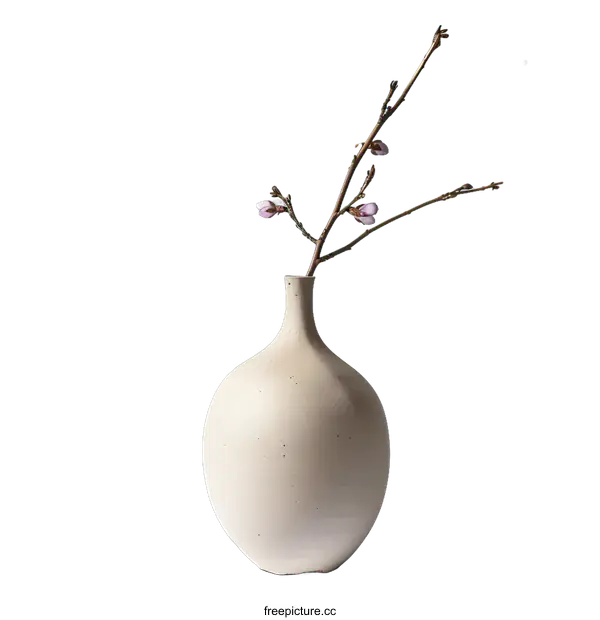 [Transparent Background PNG]White Vase with Peach Blossom Branch Minimalist Photography