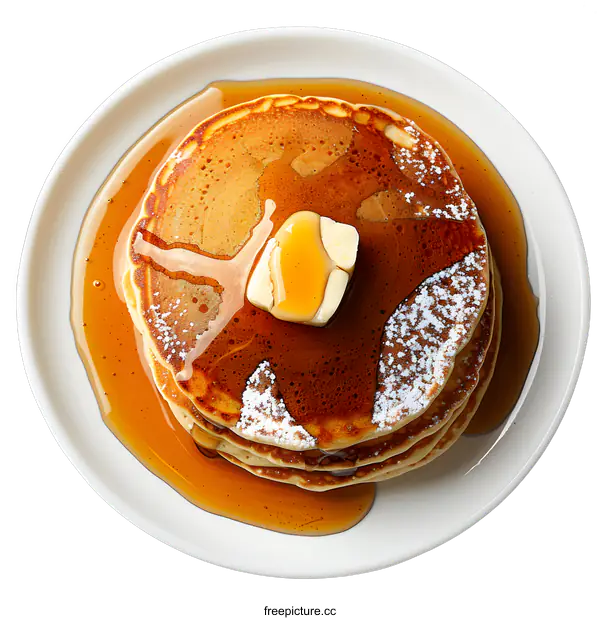 [Transparent Background PNG]Delicious pancakes with butter and maple syrup