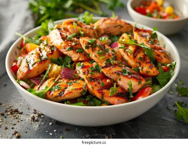 Grilled salmon with vegetables and herbs