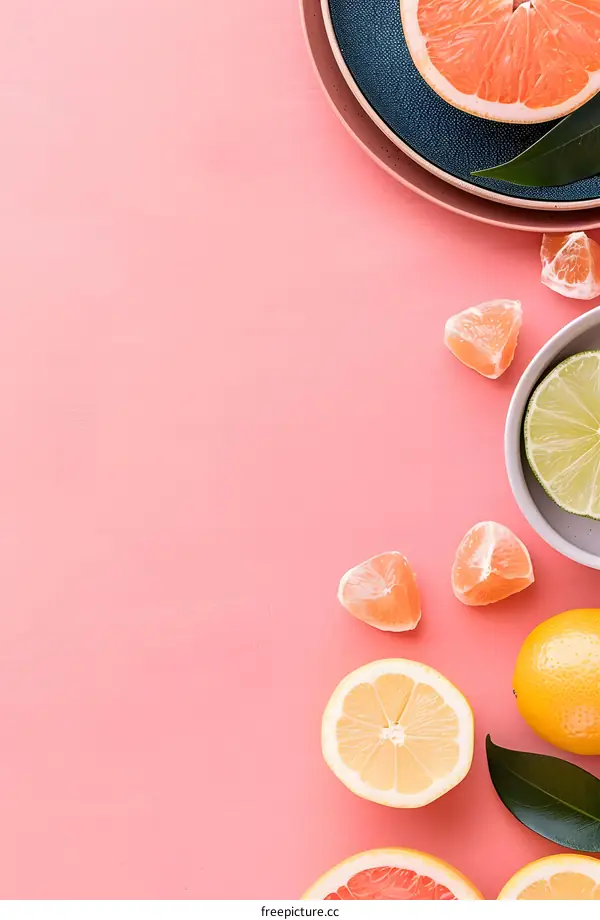Pink Background with Citrus Fruits