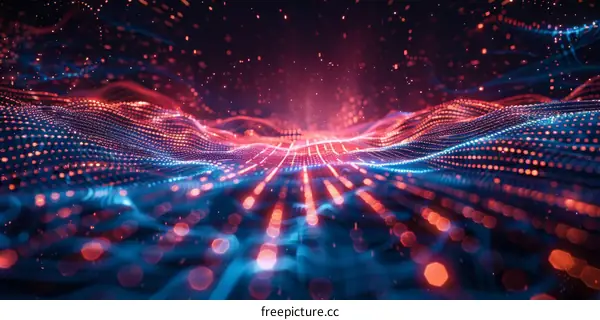 Abstract Red and Blue Digital Particles Flowing Background