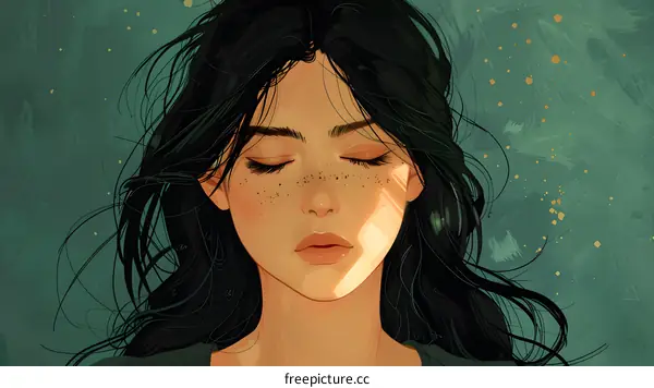 portrait of a young woman with freckles and green eyes