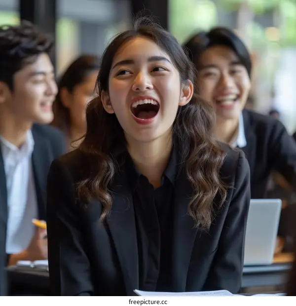 A group of young professionals having a meeting and laughing