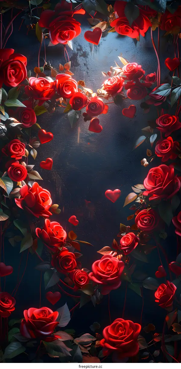 Heart-shaped wreath of red roses