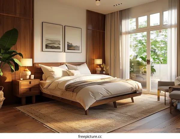Modern Bedroom Interior Design with Wooden Furniture