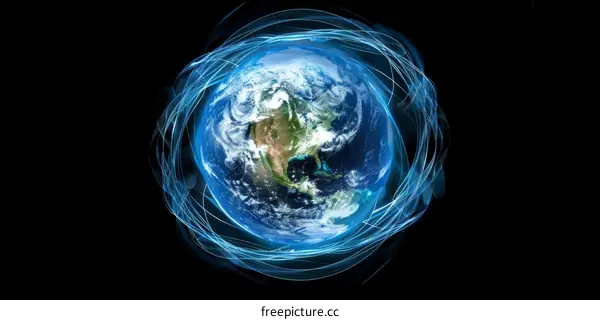 Glowing Blue Energy Rings Surround Earth