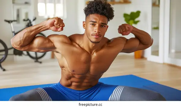 Black Man Showing Bicep Muscle Fitness Training