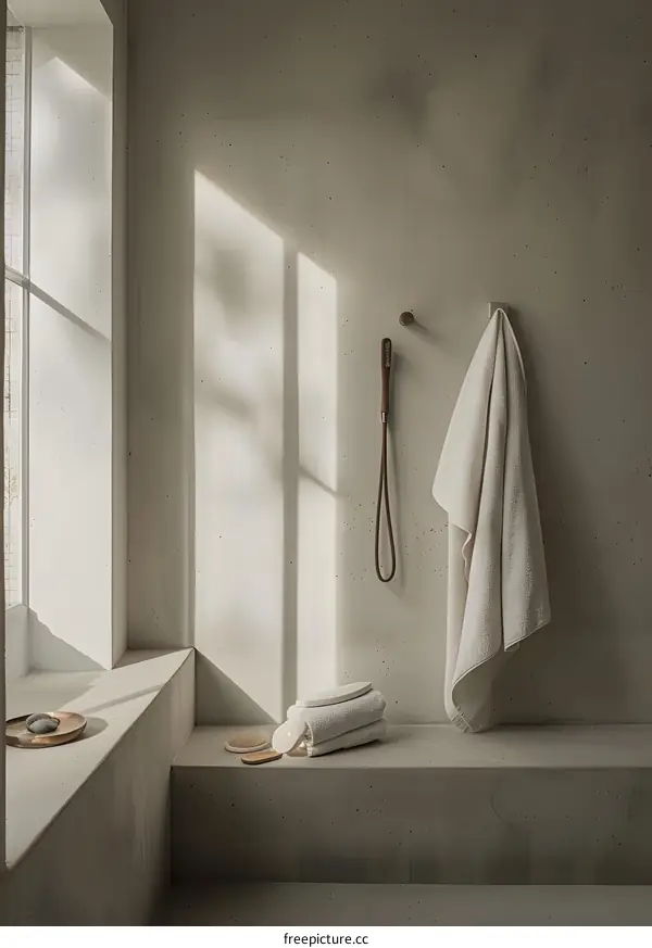 Minimalist Bathroom Interior Design with White Towel and Natural Light