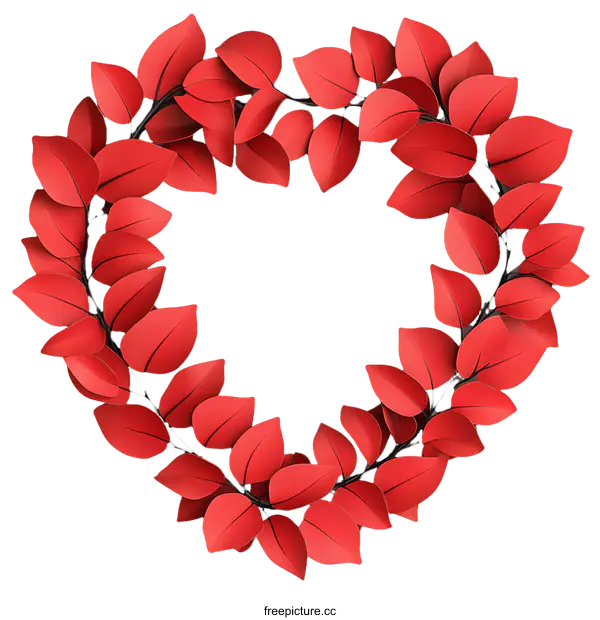 [Transparent Background PNG]Red Paper Leaf Heart Wreath