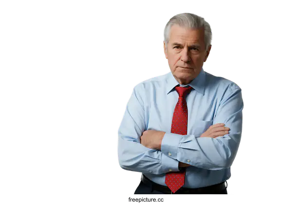 [Transparent Background PNG]Serious man in formal attire with arms crossed