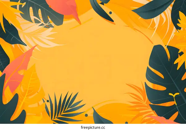 Tropical Leaves Frame Yellow Background Illustration