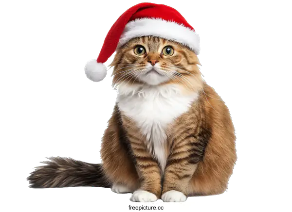 [Transparent Background PNG]Christmas Cat Wearing Santa Hat