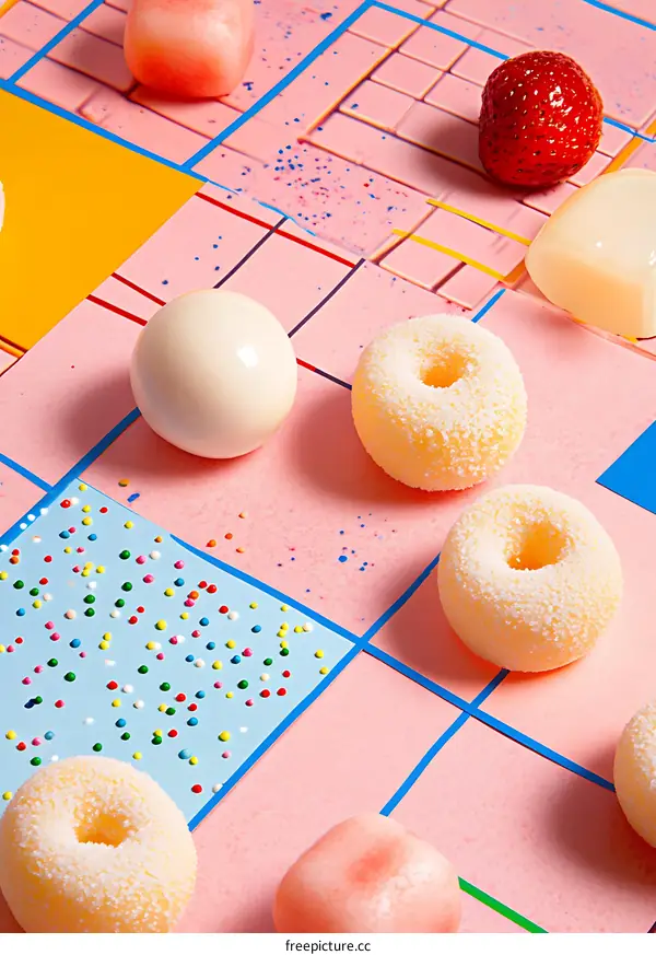 Pink and Yellow Background with Doughnuts and Sprinkles