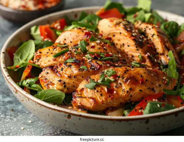 Grilled Salmon with Fresh Salad & Vegetables