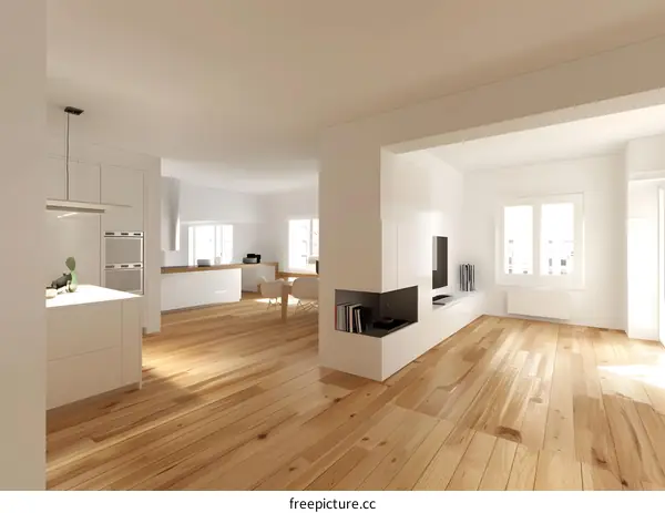 Modern Minimalist Open Plan Kitchen and Living Room Interior Design