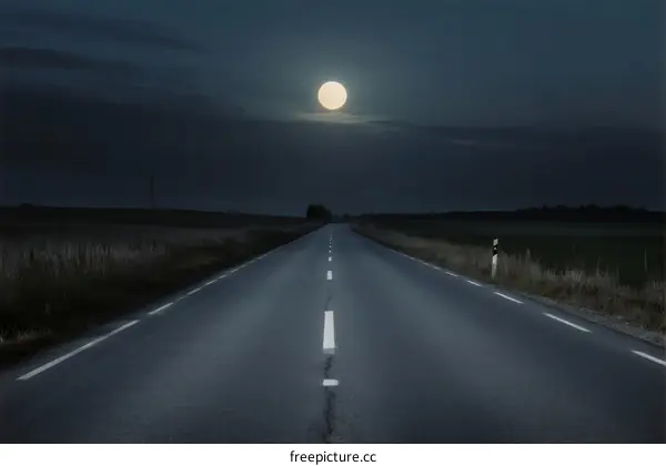 Full moon illuminating an empty road at night