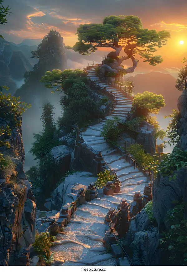 The stone path to the top of the mountain