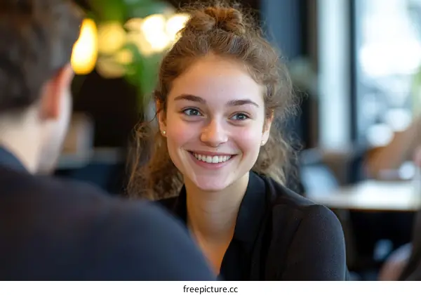 Two people conversation in cafe