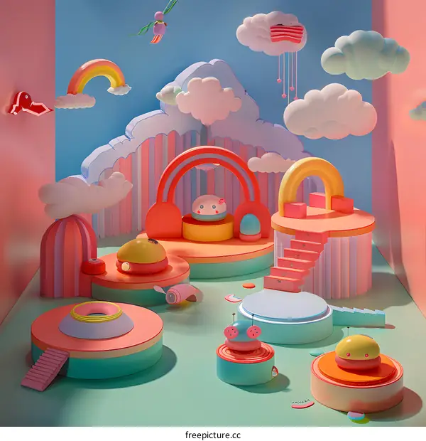 Cute Cartoon 3D Rainbow Cloud Illustration