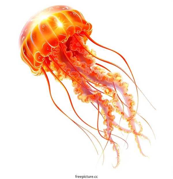 Glowing Orange Jellyfish on White