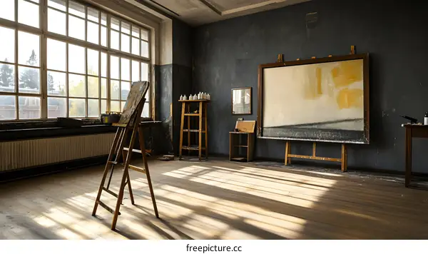 Empty Art Studio with Large Painting on Easel